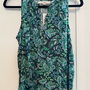 LOFT Blue Sleeveless Mandarin Collar Blouse